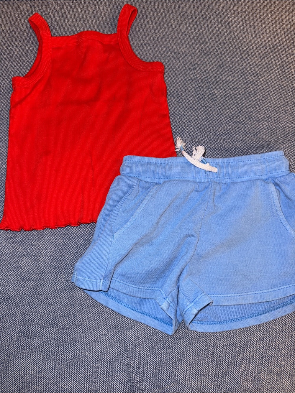 Cat & Jack Red Ribbed Tank with Light Blue Drawstring Shorts - Kids Set